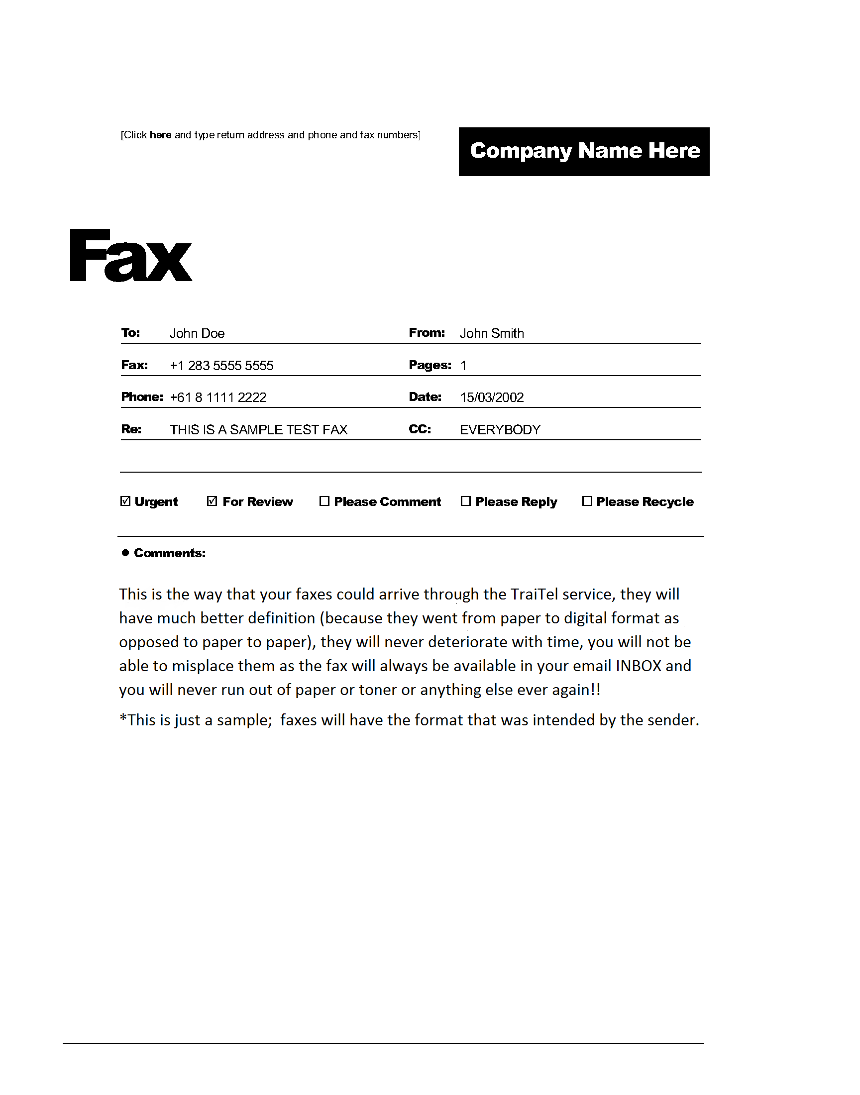 TraiTel: Business: Business Fax to Email